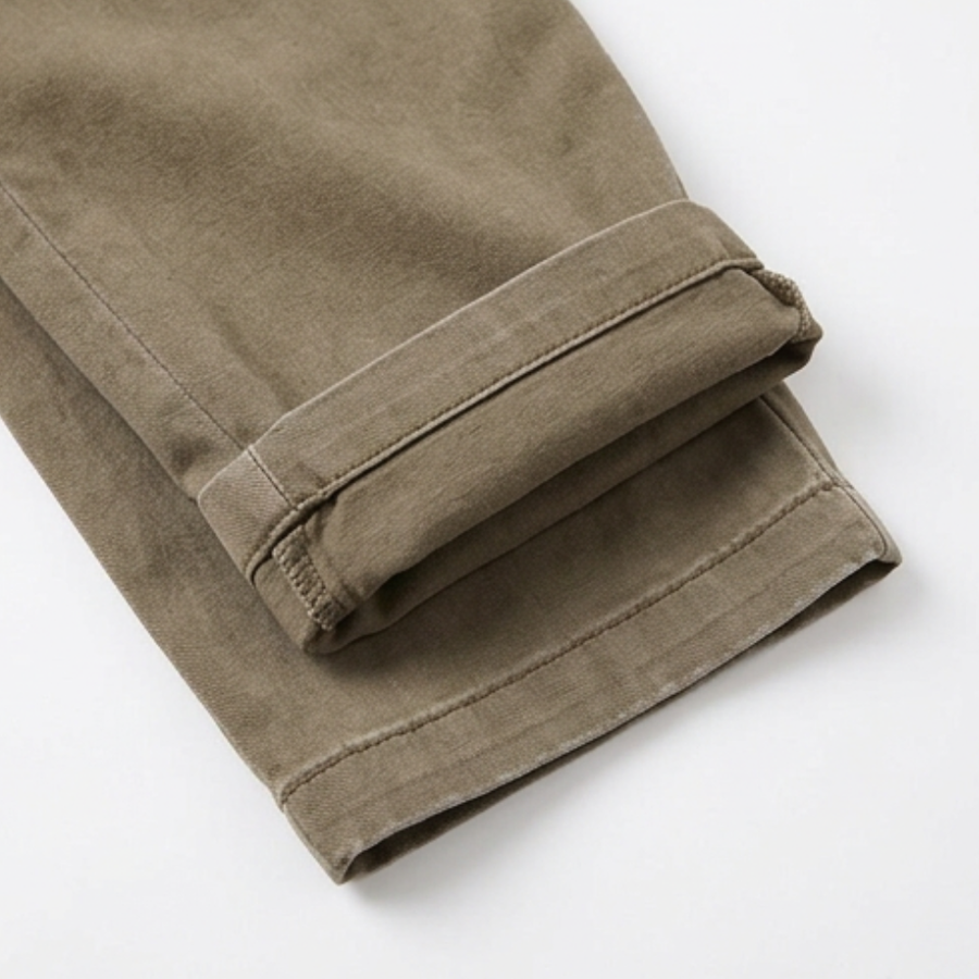 Damen Freizeithose mit sichtbaren Nähten und Gürtelschlaufen, Khaki oder Oliv