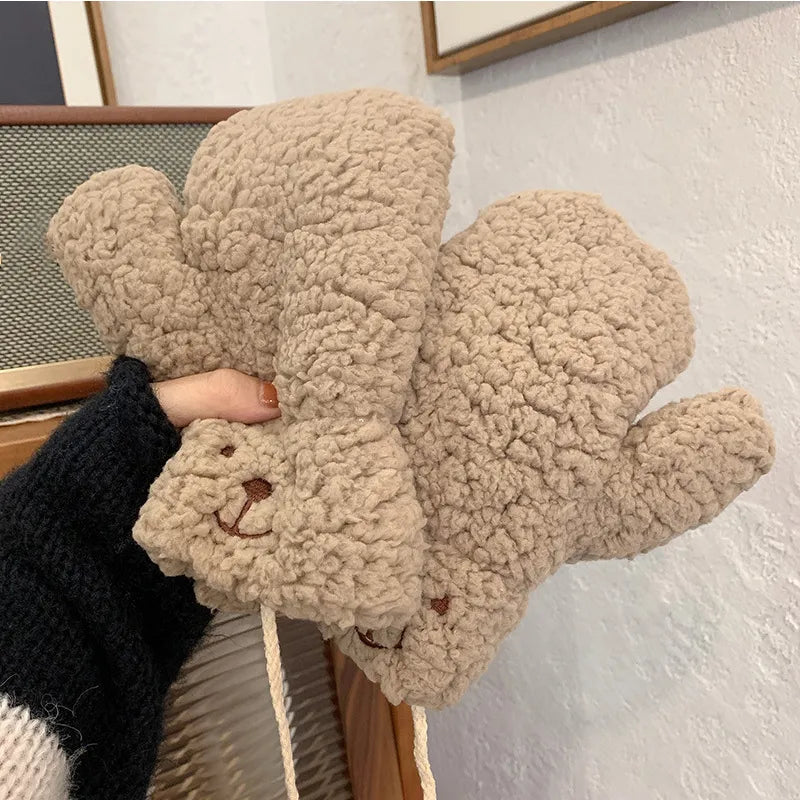 Weiche Fleece-Fäustlinge mit Bärenmotiv für Damen