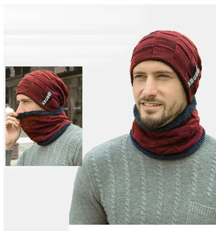 Gestricktes Mützen- und Schal-Set für Herren mit Fleecefutter