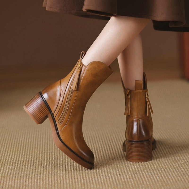 Damen Stiefeletten mit Reißverschluss und Blockabsatz aus weichem Material