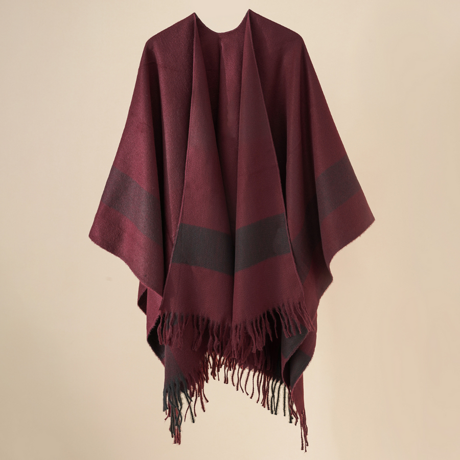 Poncho Umhang mit Fransen und Streifenmuster für Damen, Einheitsgröße