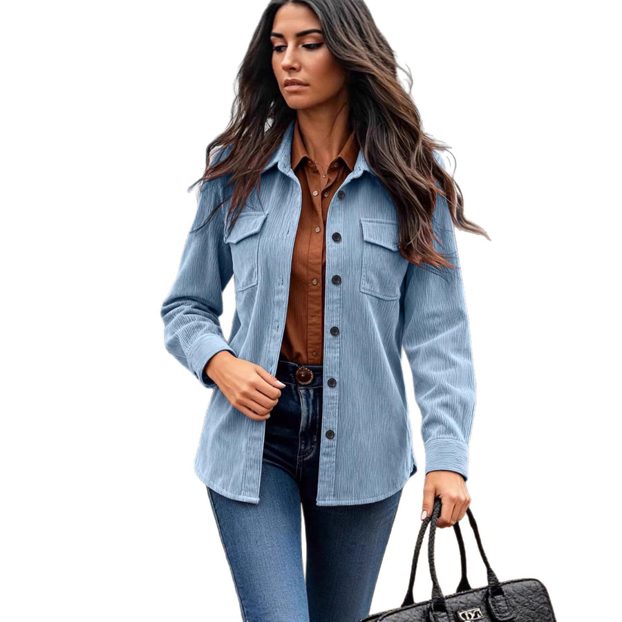 Damen Cordhemd Langarm mit Brusttaschen