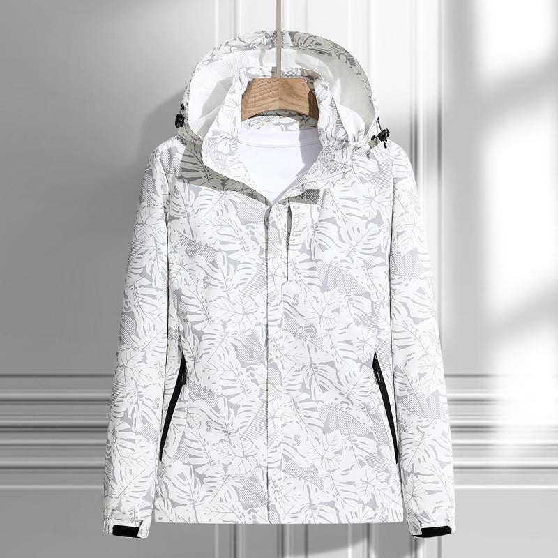 Leichte Outdoor Jacke mit Kapuze & Blattmuster