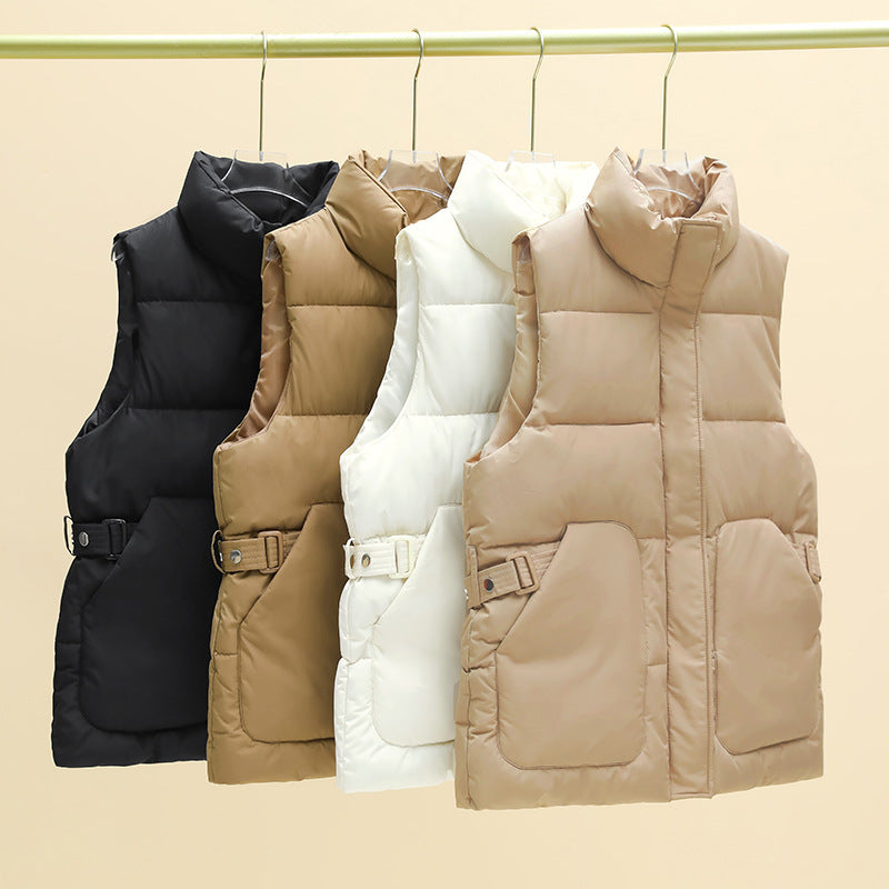 Unisex Steppweste mit Stehkragen & Schnallen-Details