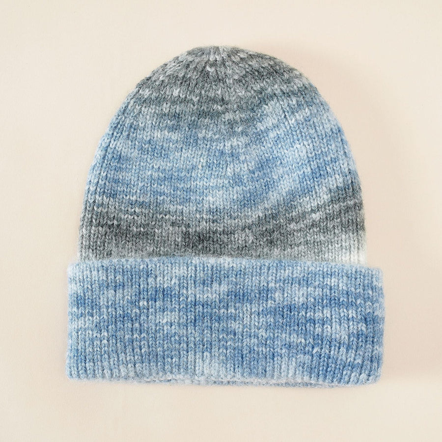 Mütze Strickmütze Beanie im Ombré-Farbverlauf mit Umschlag
