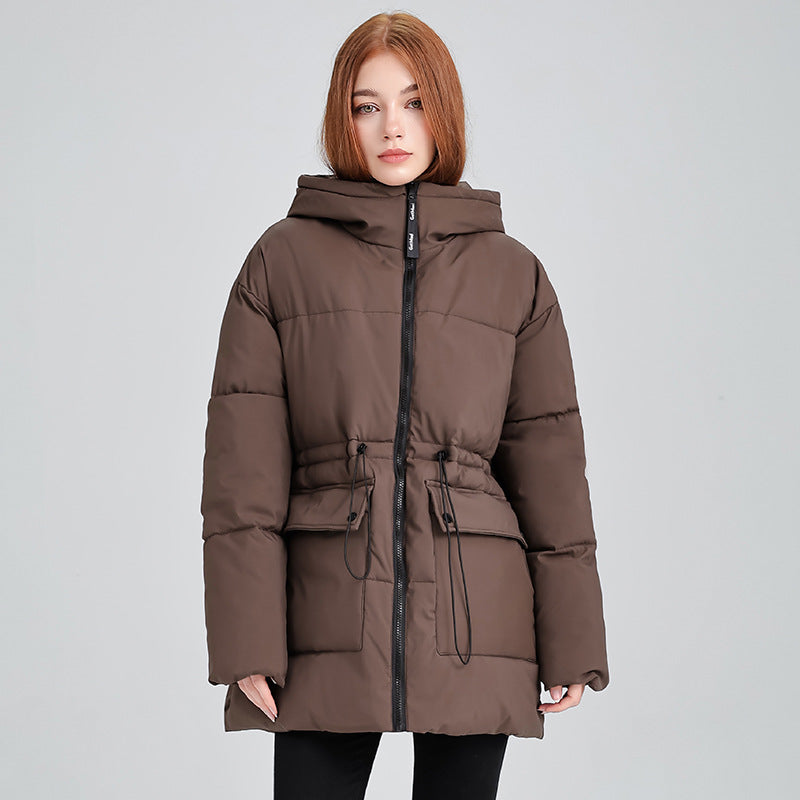Damen Steppjacke mit Kapuze und Kordelzug, Beige