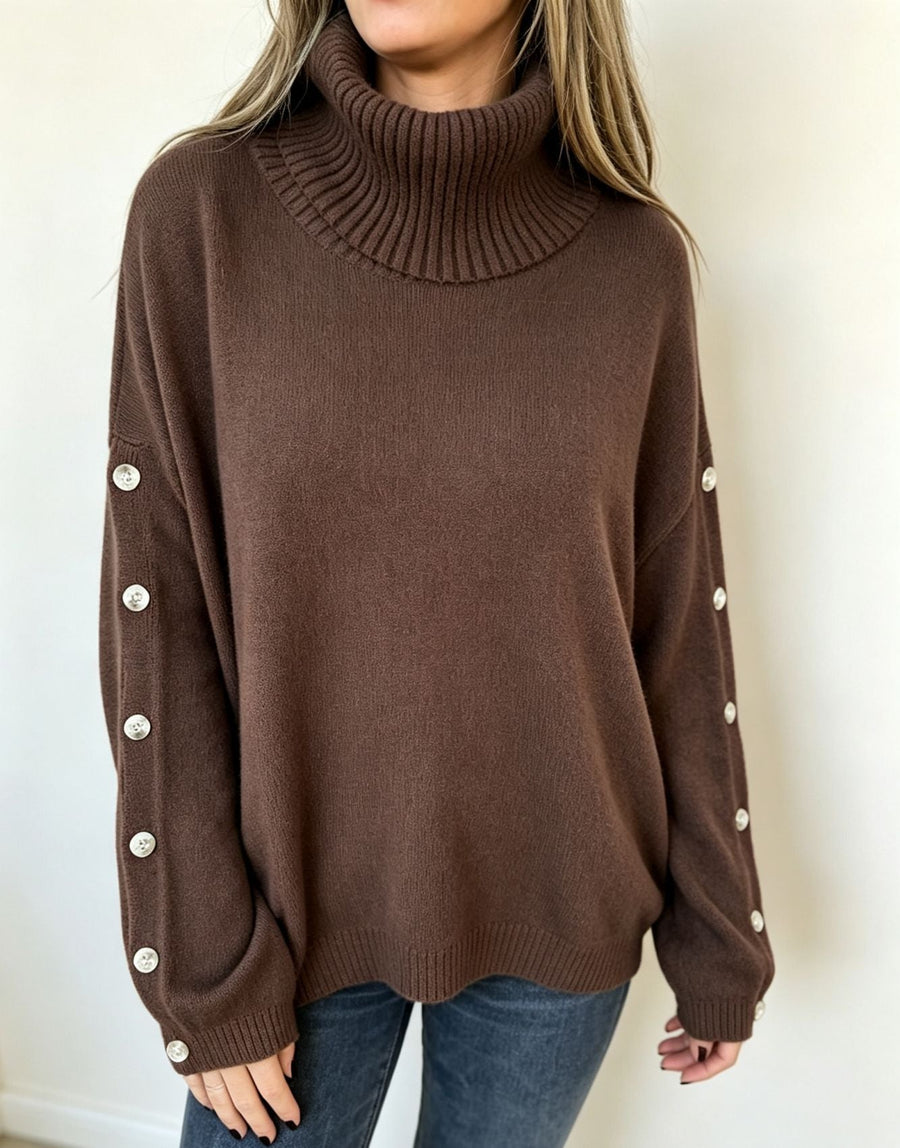 Rollkragenpullover Damen mit Knopfleiste an den Ärmeln