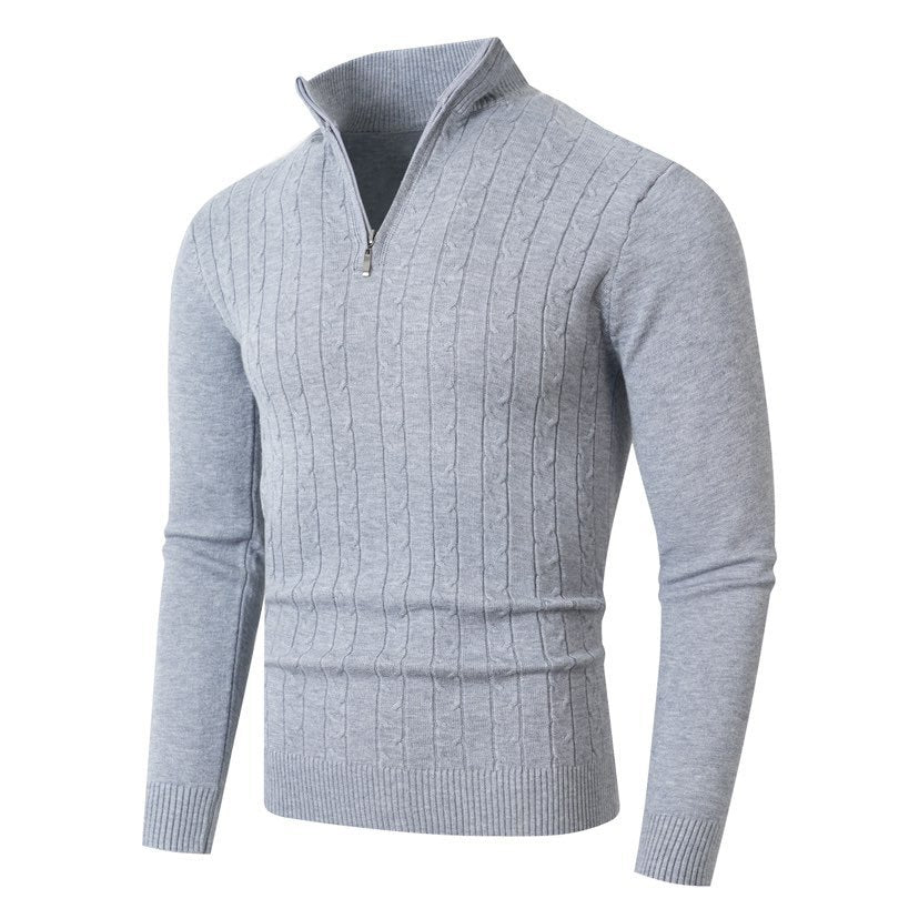 Herren Strickpullover mit Zopfmuster & Reißverschluss Stehkragen
