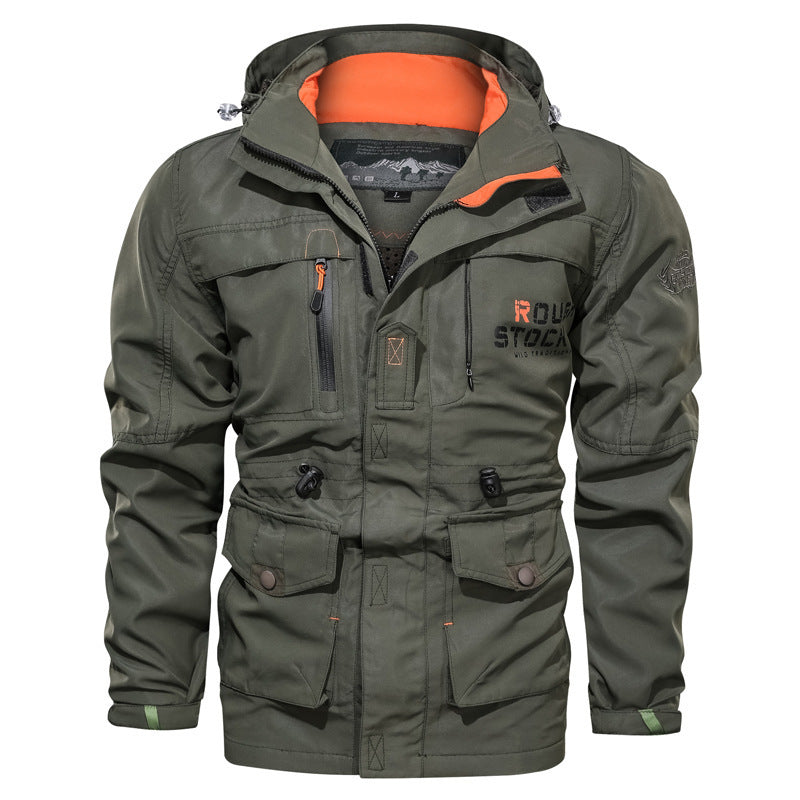 Herren Outdoor Jacke mit Kapuze, mehreren Taschen & hohem Kragen