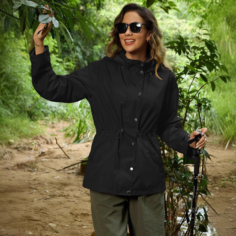 Damen Regenjacke mit Kapuze & Taillenzug Kordelzug - Mehrfarbig