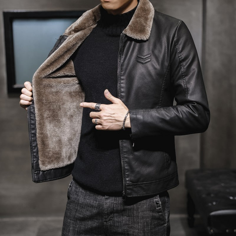 Herenjack met kunstleren look en teddyvoering, kraag met imitatiebont