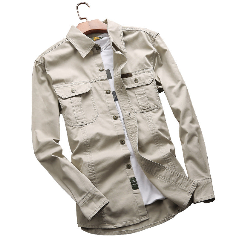Overhemd met lange mouwen en borstzakken voor heren, casual katoenlook