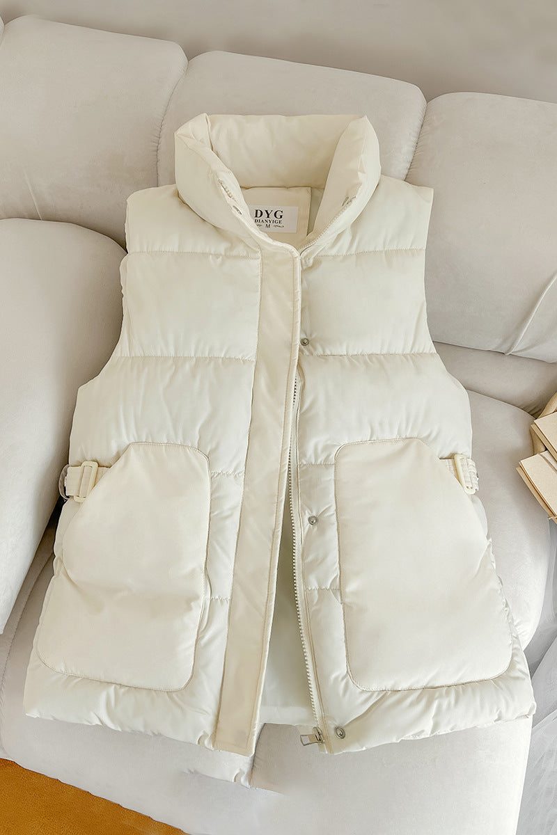 Unisex Steppweste mit Stehkragen & Schnallen-Details