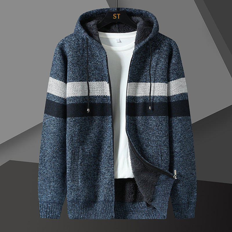 Gebreid hoodiejack voor heren met rits, voering en capuchon