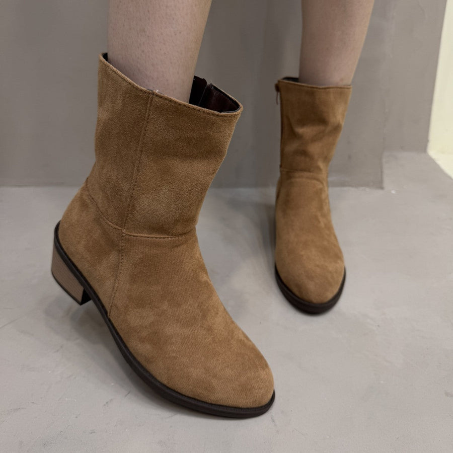 Damen Stiefeletten aus Wildlederimitat mit seitlichem Reißverschluss, Blockabsatz