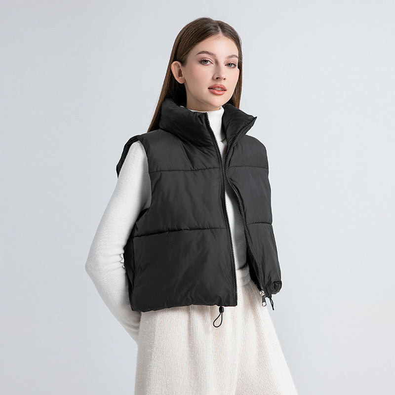Damen Kurze Puffer-Weste Stehkragen Reißverschluss