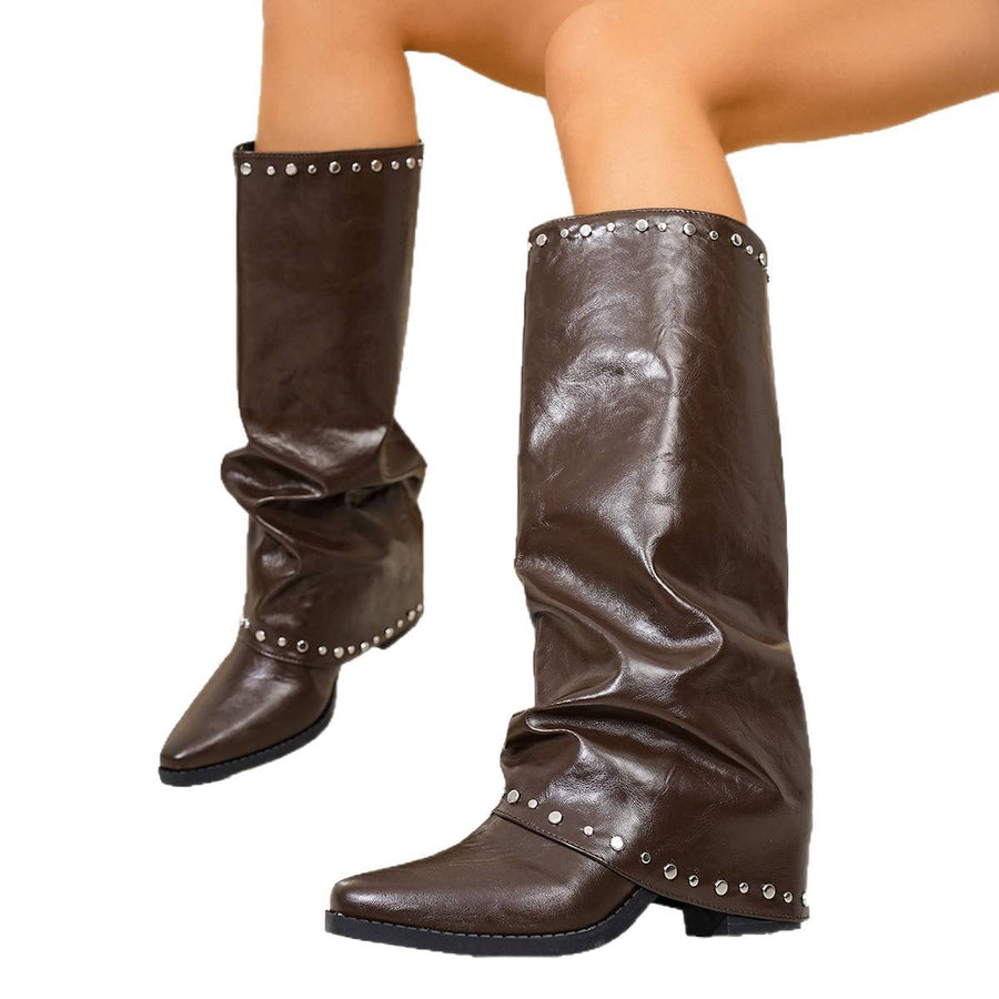 Slouchy cowboylaarzen voor dames met studs, zwart