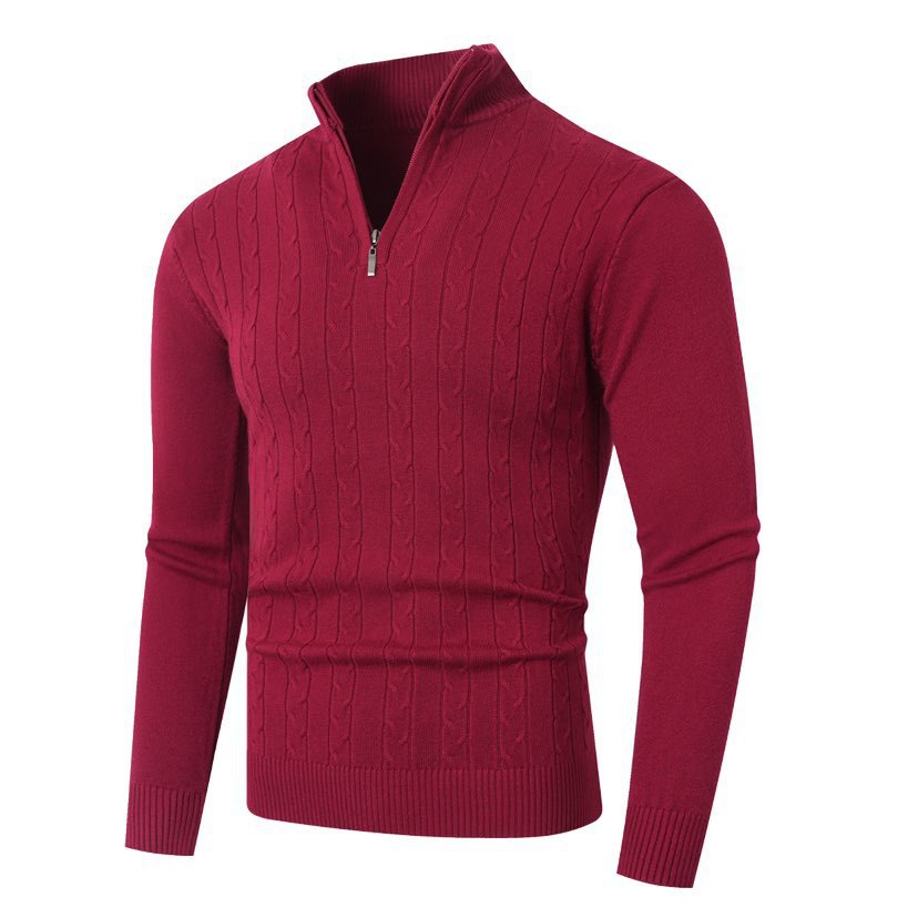 Herren Strickpullover mit Zopfmuster & Reißverschluss Stehkragen