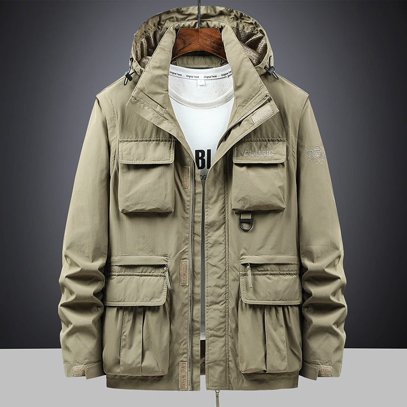 Herren Outdoorjacke mit Kapuze, Reißverschluss & Mehreren Pattentaschen