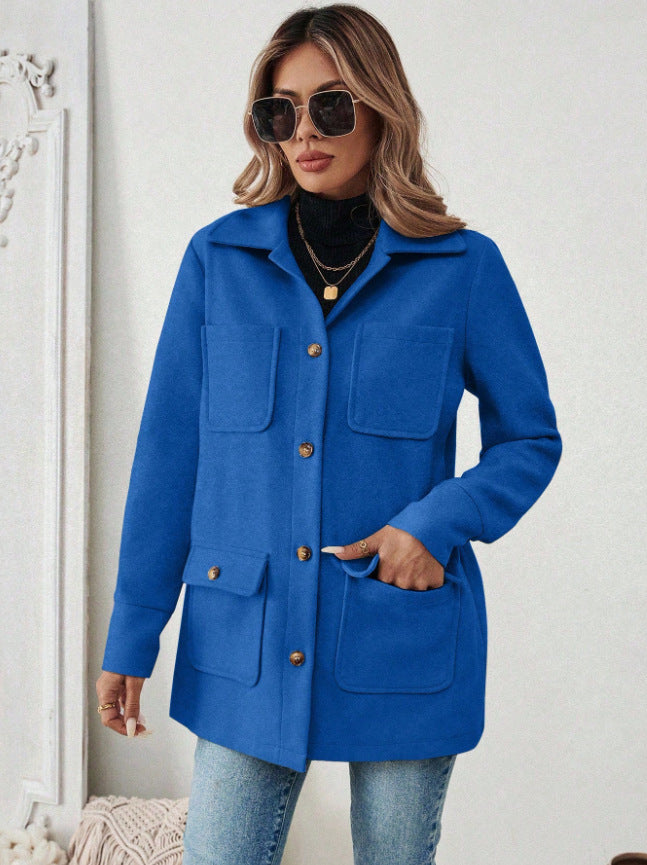 Damen Oversize Hemdjacke mit Kragen und Pattentaschen