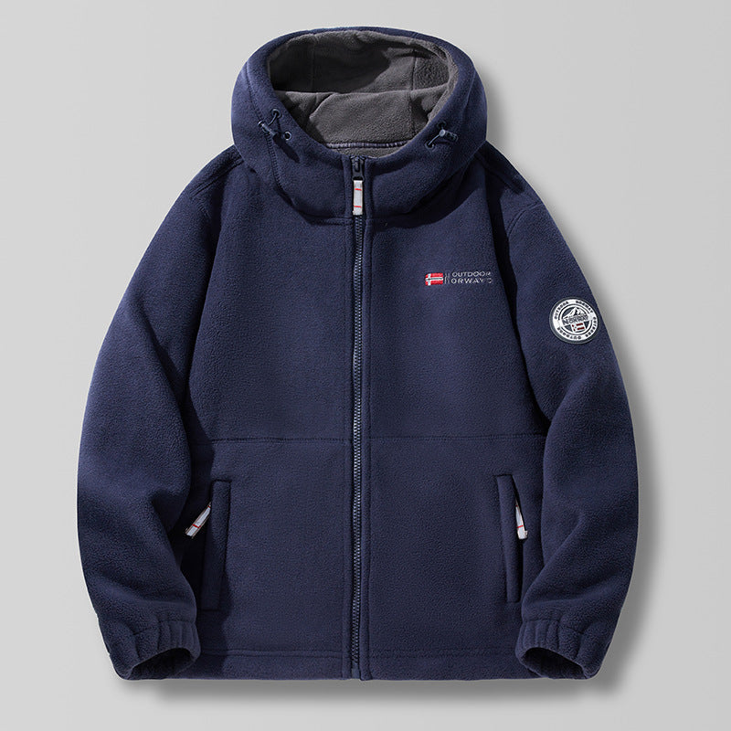 Fleecejacke mit Kapuze für Herren, Reißverschluss, warm