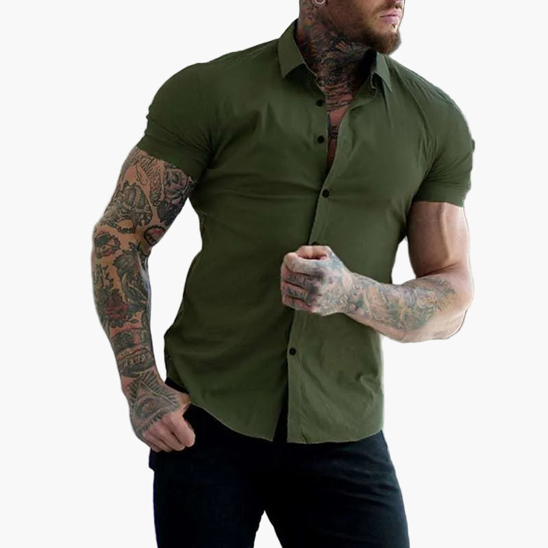 Herren Slim Fit Kurzarm Hemd – Modernes Muskelshirt für Freizeit und Business