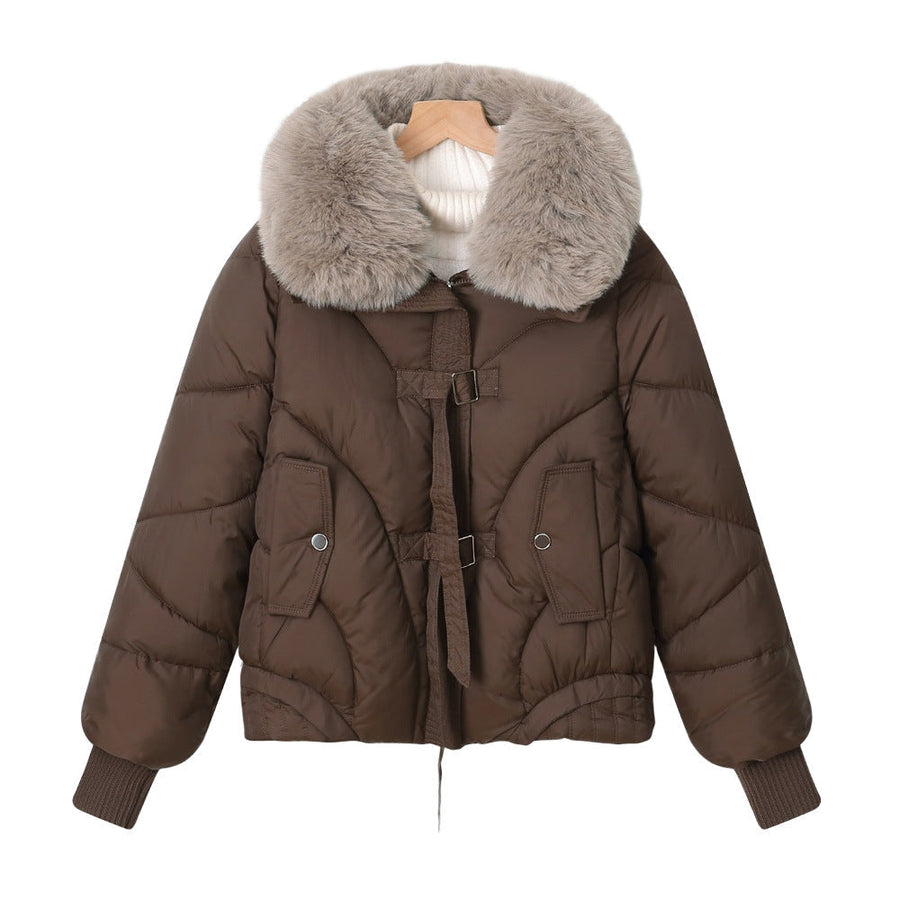 Damen Winter Steppjacke mit Kunstpelzkragen, Kurz geschnitten
