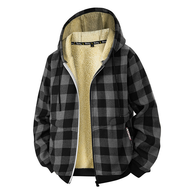 Herren Karierte Hoodie-Jacke mit Fleecefutter, Reißverschluss & Kapuze