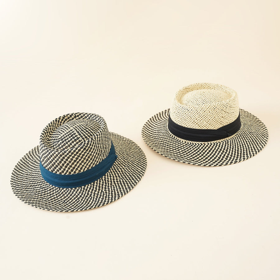 Geflochtener Sonnenhut für Unisex mit breiter Krempe und farbigem Band