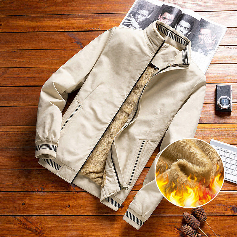 Herren Bomberjacke Stehkragen Gefüttert Reißverschluss Beige
