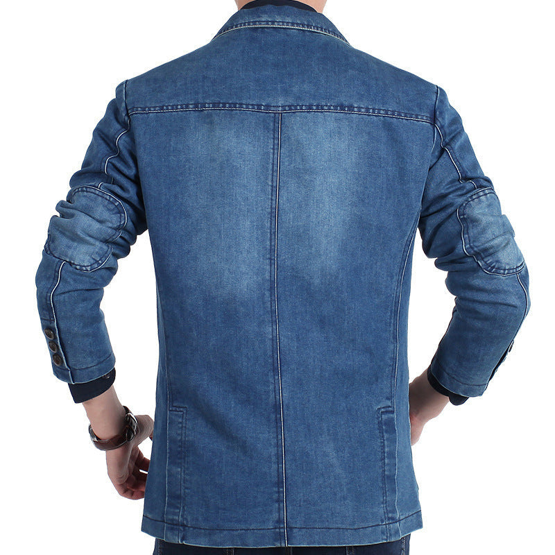 Herren Jeans Sakko Dunkelblau Hellblau Freizeit-Blazer mit Knöpfen