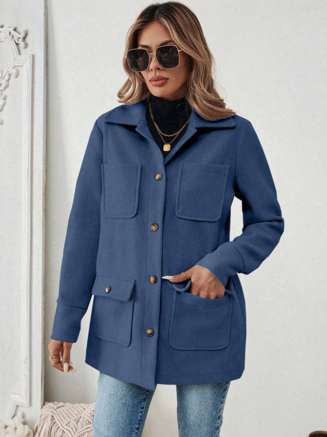 Damen Oversize Hemdjacke mit Kragen und Pattentaschen