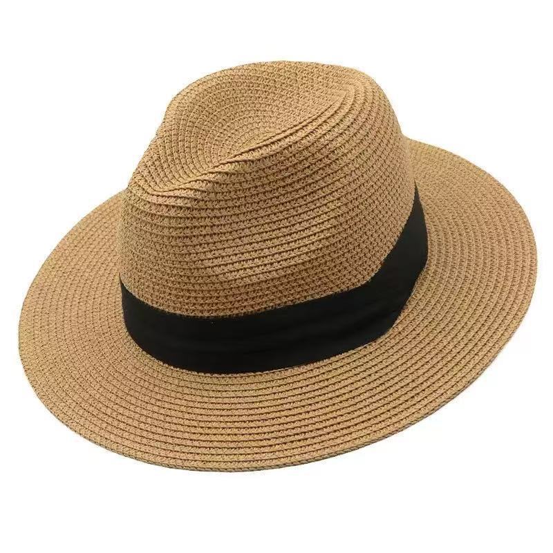 Unisex Sommer Strohhut mit breiter Krempe und schwarzem Band