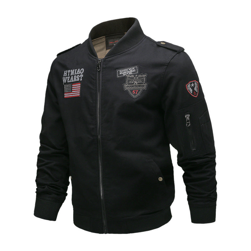 Herren Bomberjacke mit Reißverschluss, Stickereien und Rippbündchen
