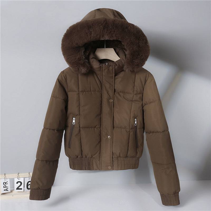 Kurze Damen Steppjacke mit Kapuze und Fellimitat in verschiedenen Farben