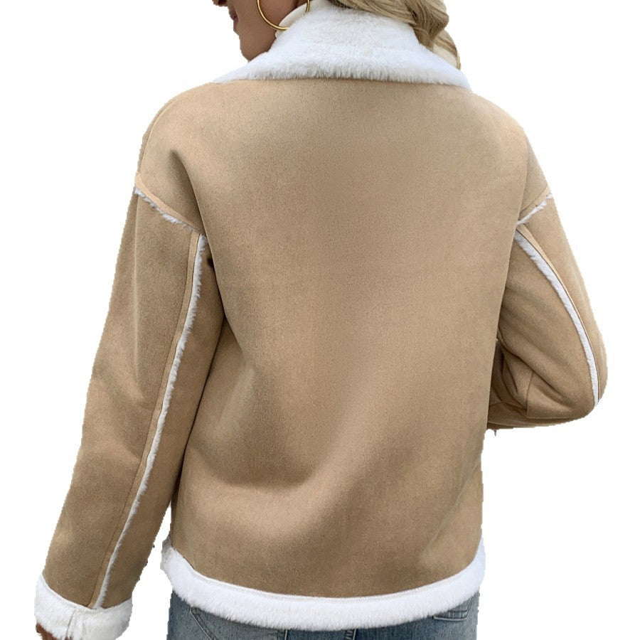 Damen Jacke mit Kunstfellfutter, Khaki