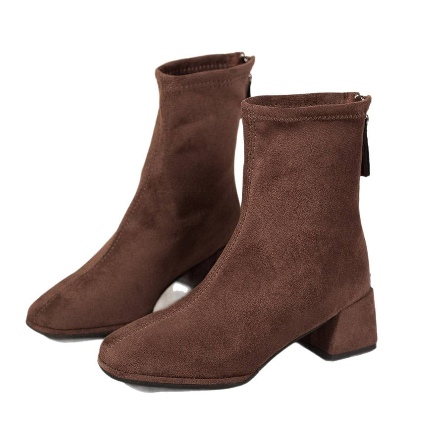 Damen Stiefeletten Blockabsatz eckige Spitze Reißverschluss