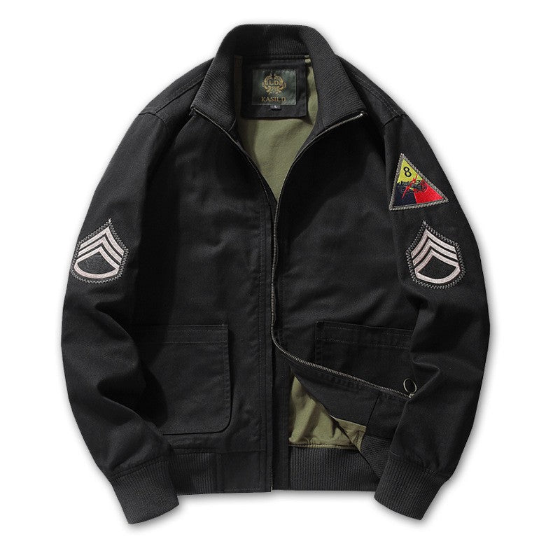Herren Bomberjacke mit Stehkragen, Reißverschluss und Militär-Patches
