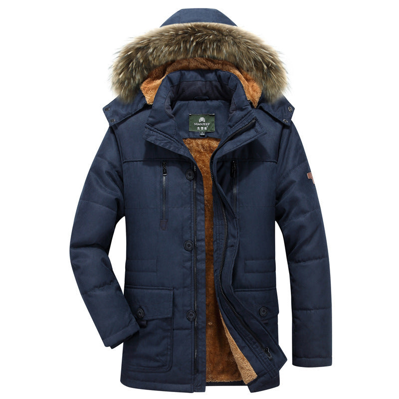 Herren Winterjacke mit Kapuze, Pelzbesatz und Fleecefutter