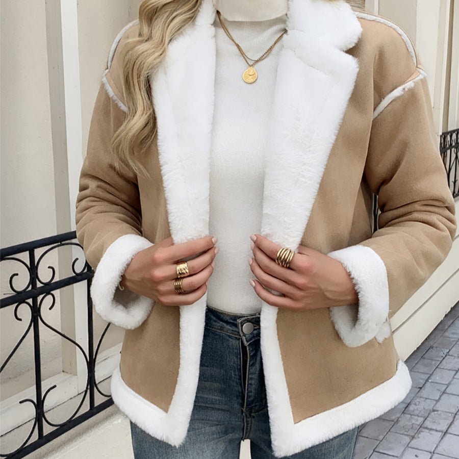 Damen Jacke mit Kunstfellfutter, Khaki