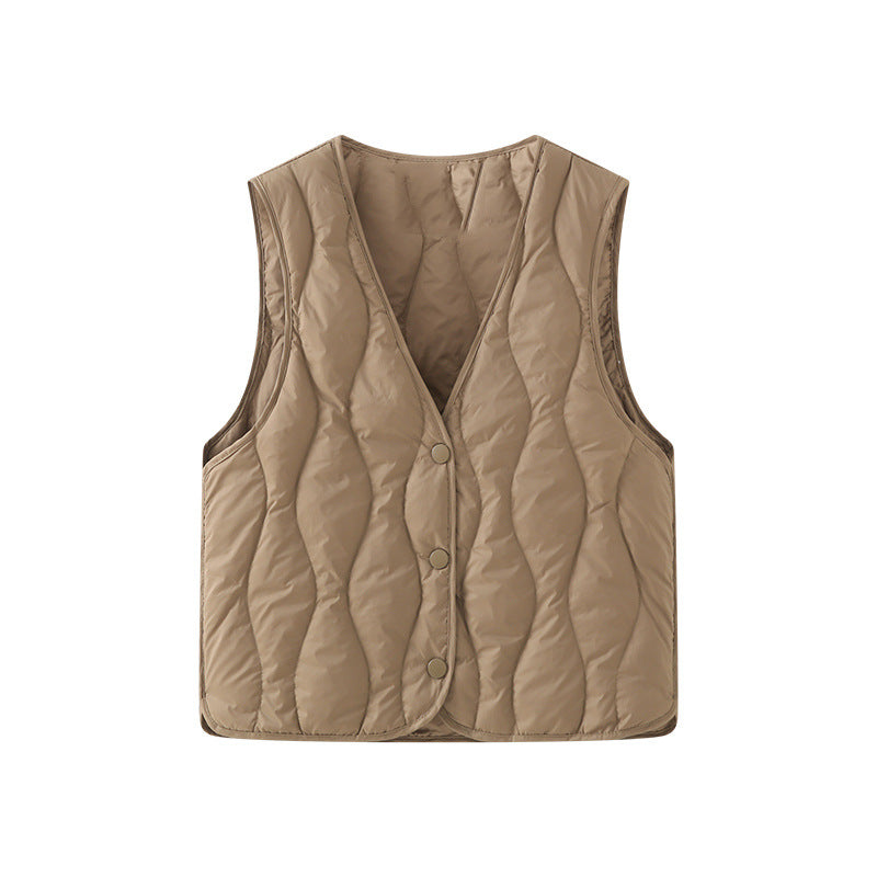 Uniseks gewatteerde bodywarmer met V-hals en knoopsluiting