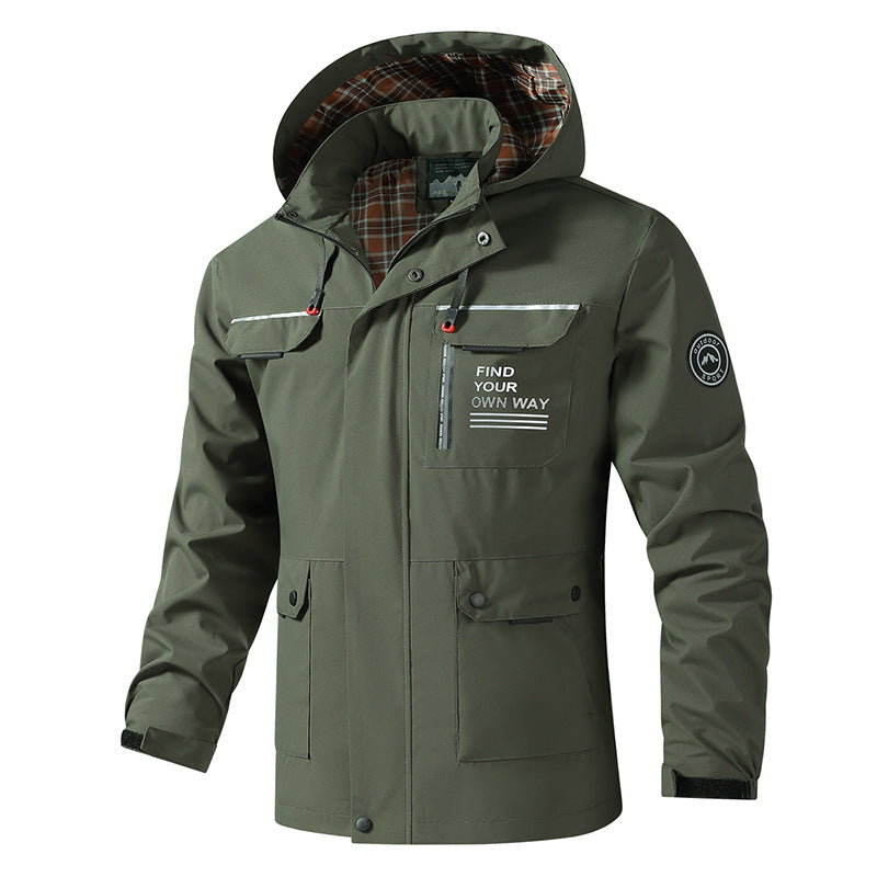 Herren Outdoor Jacke mit Kapuze & Karofutter, Wetterfest