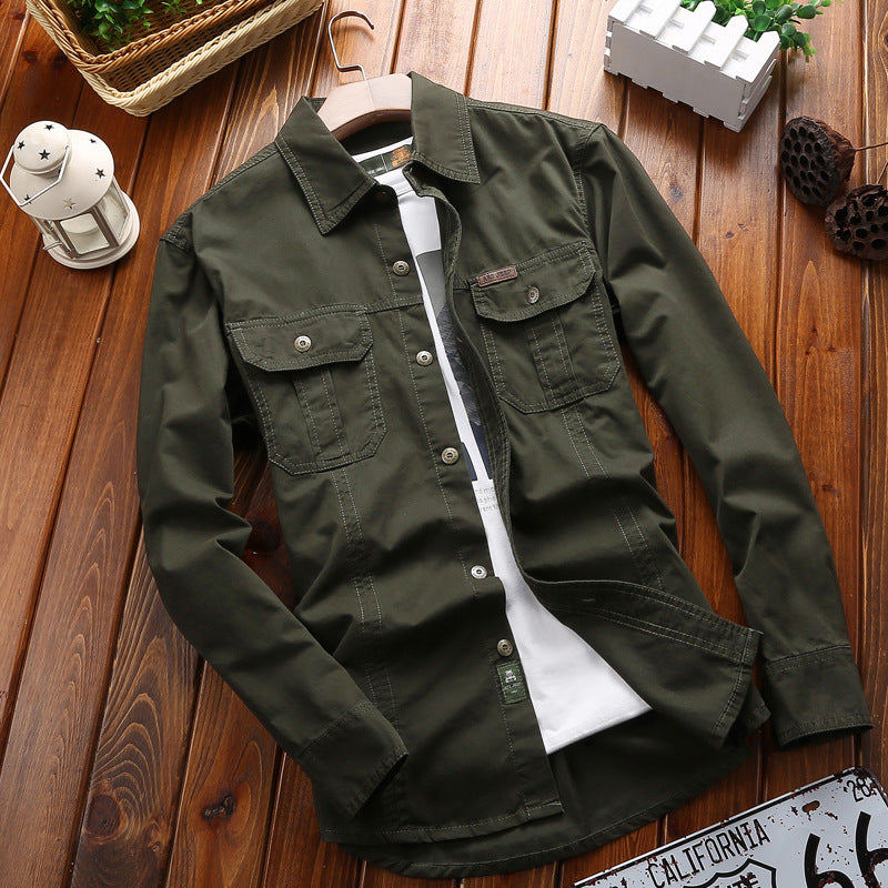Overhemd met lange mouwen en borstzakken voor heren, casual katoenlook