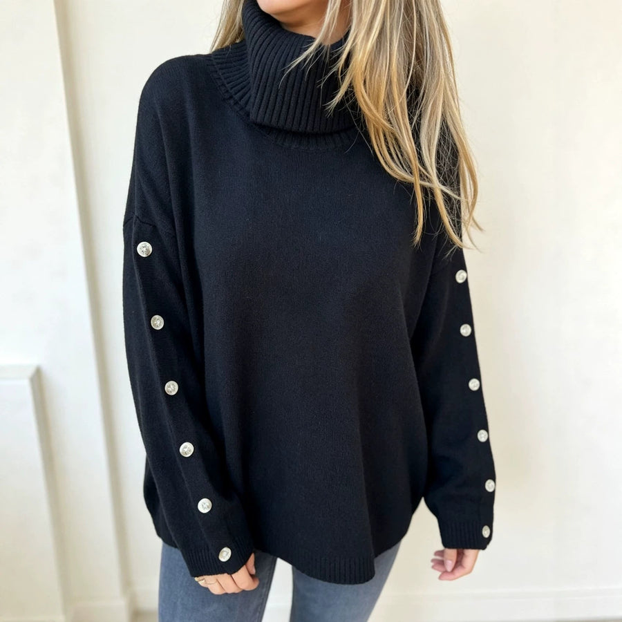 Rollkragenpullover Damen mit Knopfleiste an den Ärmeln