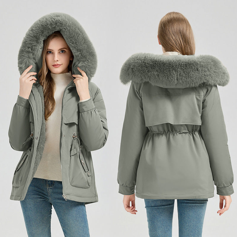 Winterparka voor dames met afneembare imitatiebontkraag, trekkoord en zachte voering