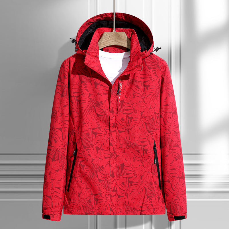 Leichte Outdoor Jacke mit Kapuze & Blattmuster
