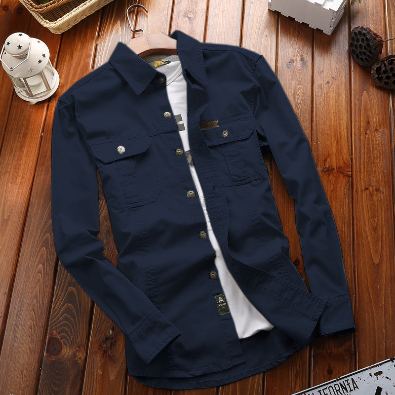 Overhemd met lange mouwen en borstzakken voor heren, casual katoenlook