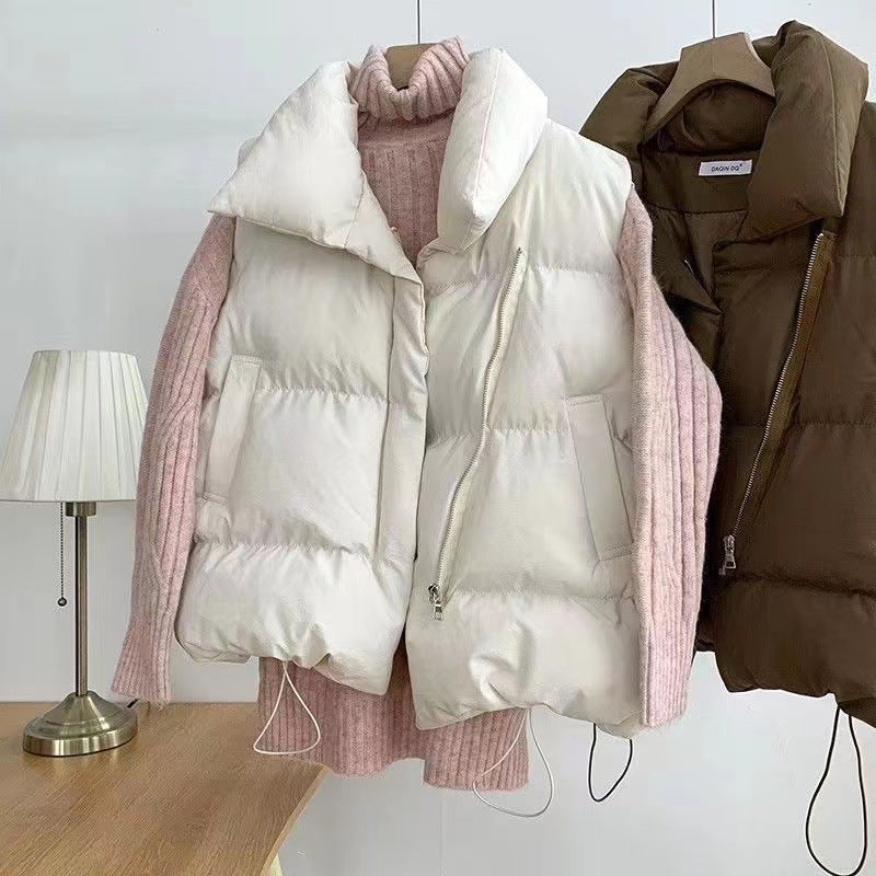Korte gewatteerde damesbodywarmer, winterbodywarmer met opstaande kraag