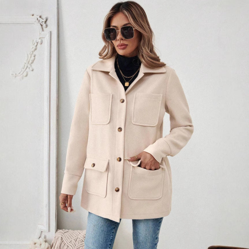 Damen Oversize Hemdjacke mit Kragen und Pattentaschen