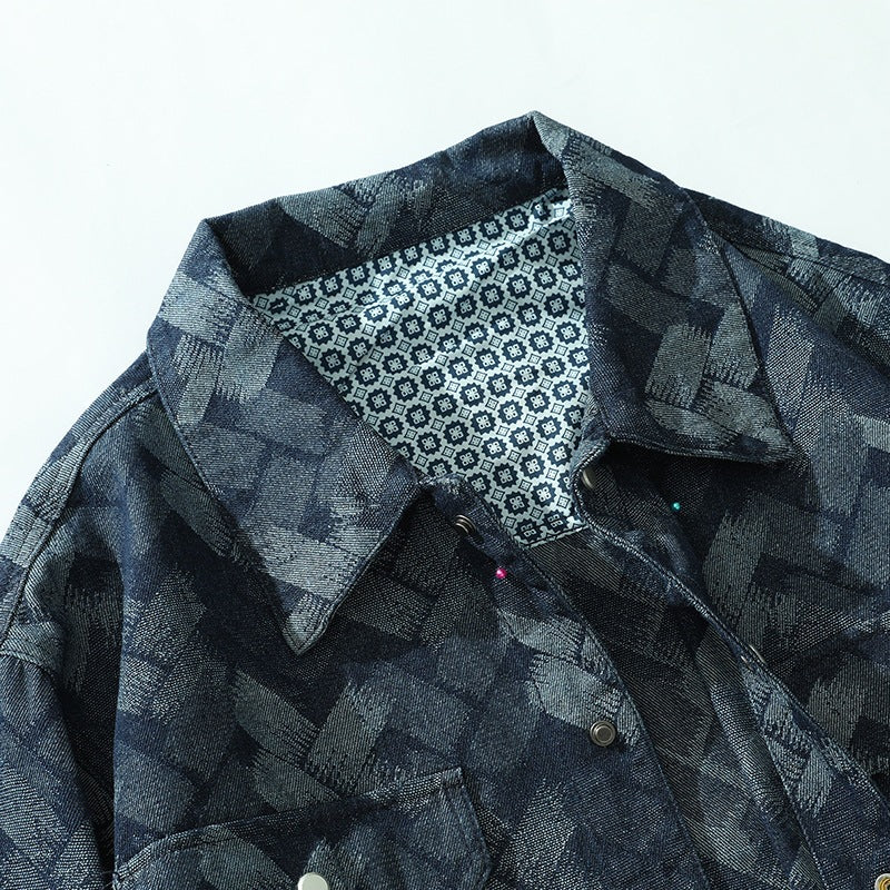 Heren casual overhemdjack in blauwe denimlook met patroon